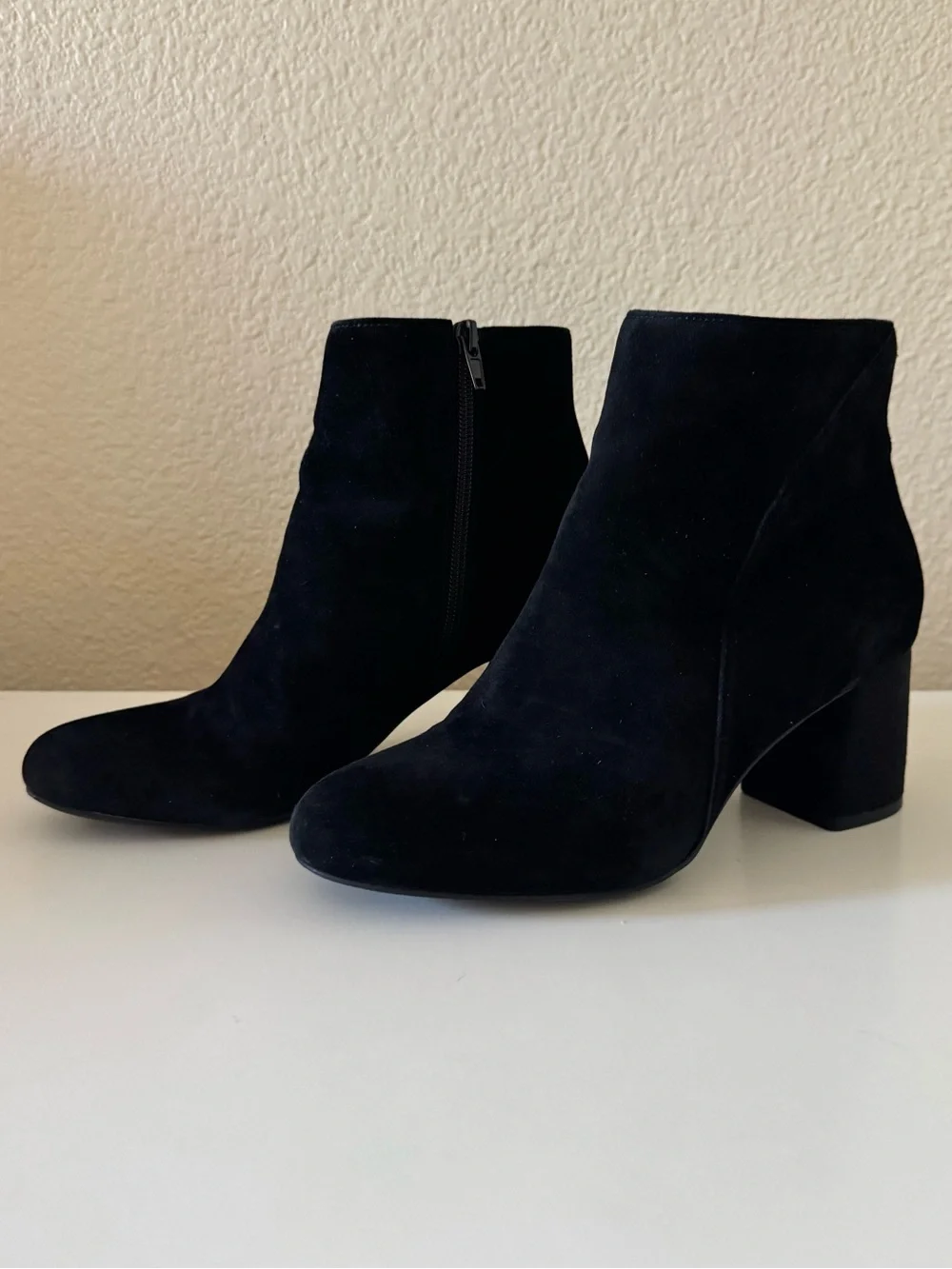 INC International Concepts Black Suede Ankle Booties with Block Heel